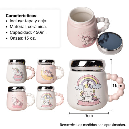 MUG POCILLO CERAMICA DISEÑO UNICORNIOS 450ML DIM:9*9*11