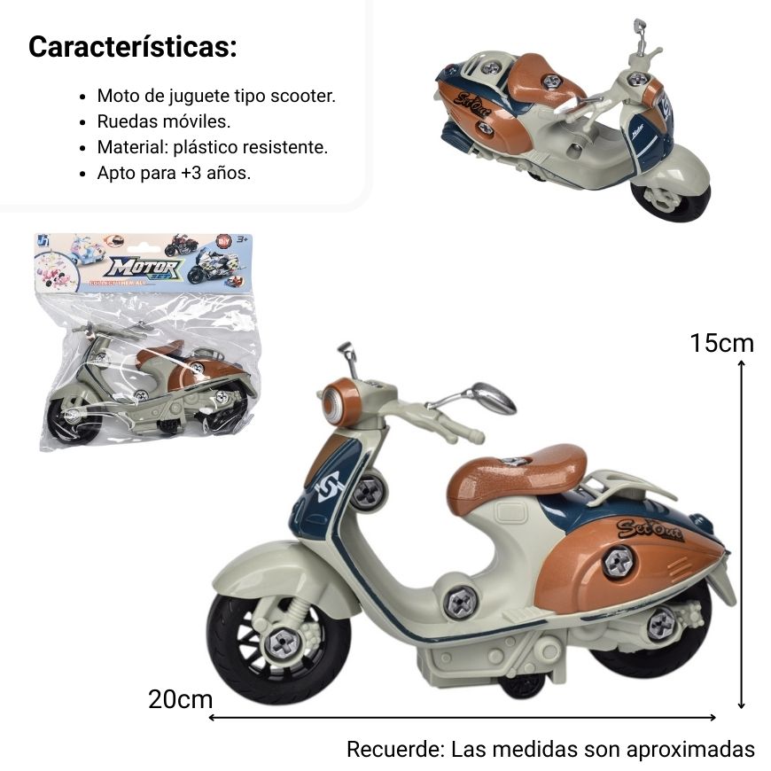 juguete moto armable con accesorios para niños dim:17x20x8