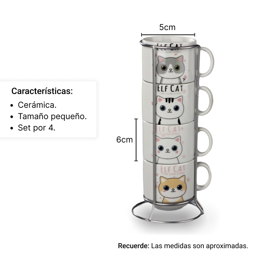 set 4pcs pocillo en ceramica gato dim:5.6*5.5cm