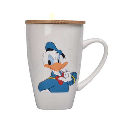 MUG POCILLO CERAMICA PERSONAJE CON TAPA DE MADERA 380ML