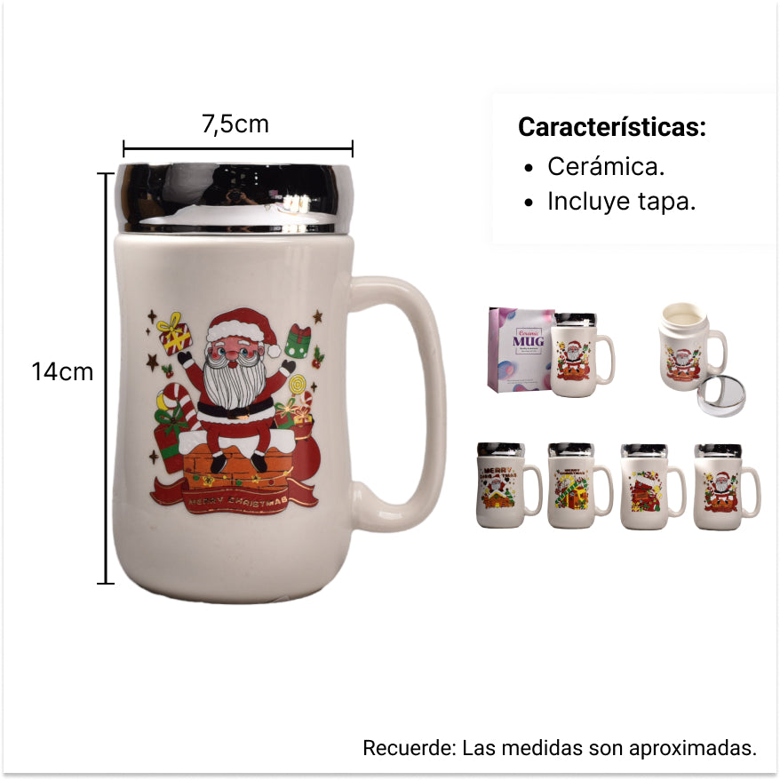 mug pocillo con tapa cermica de navidad