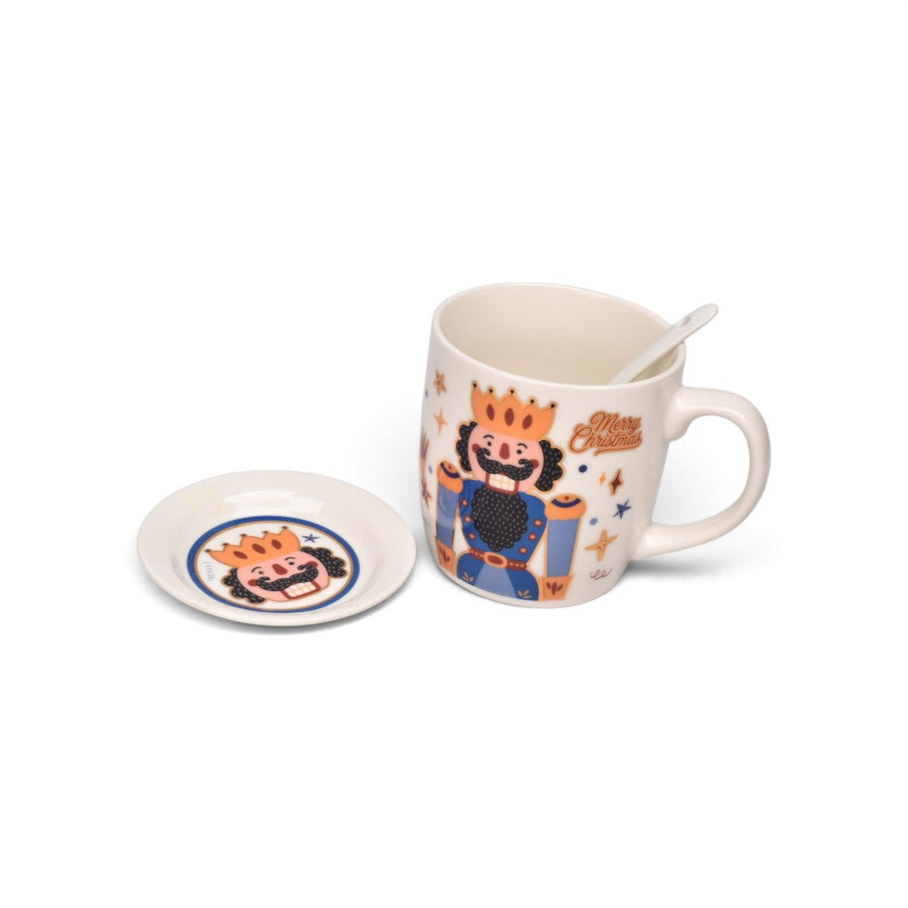 set 3pcs mug pocillo plato ceramica navideño 350ml
