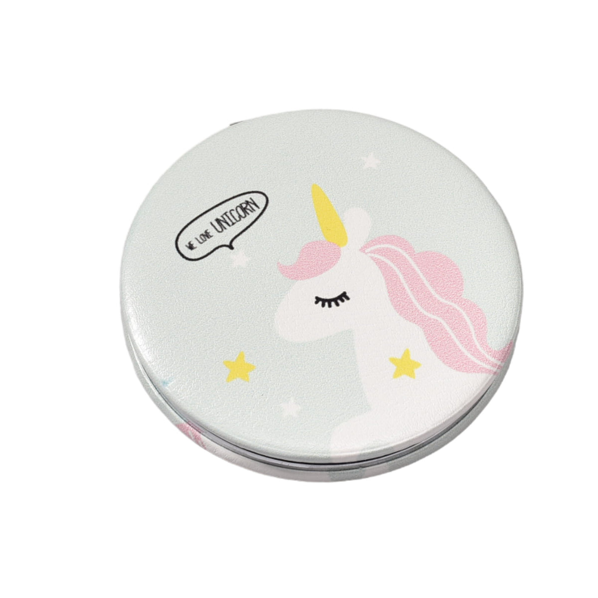 espejo redondo plastico cartera unicornio dim: 7x7cm
