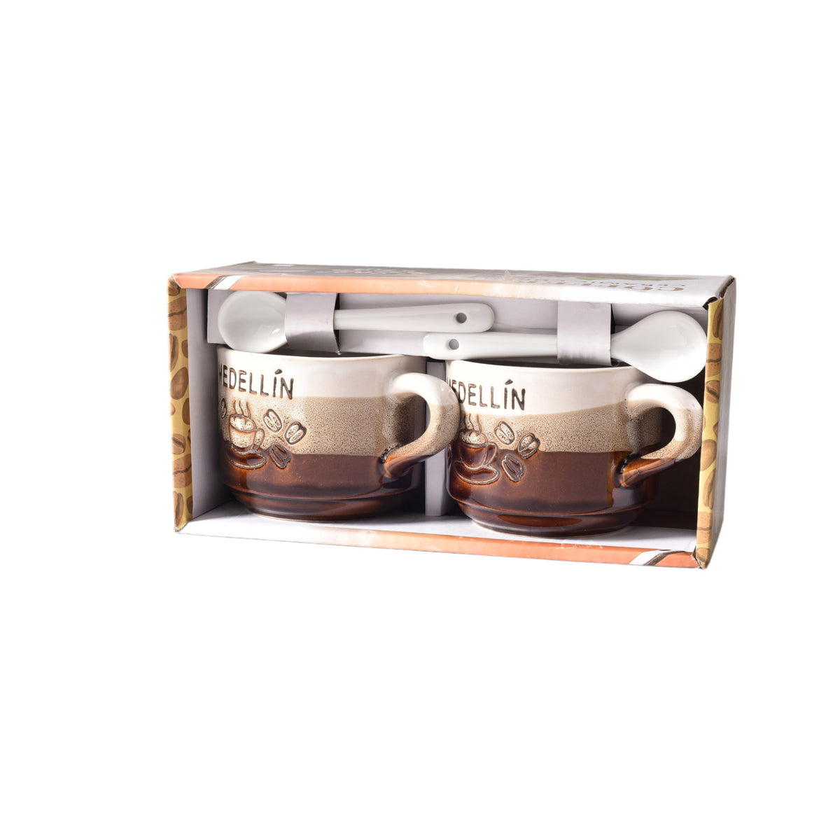 set 2pcs pocillos con cucharas  ceramica dim:7x7x6