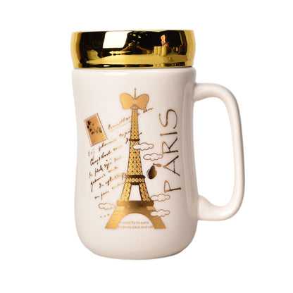 MUG POCILLO CERAMICA CON TAPA DIFERENTES DISEÑOS 440ML DIM:8