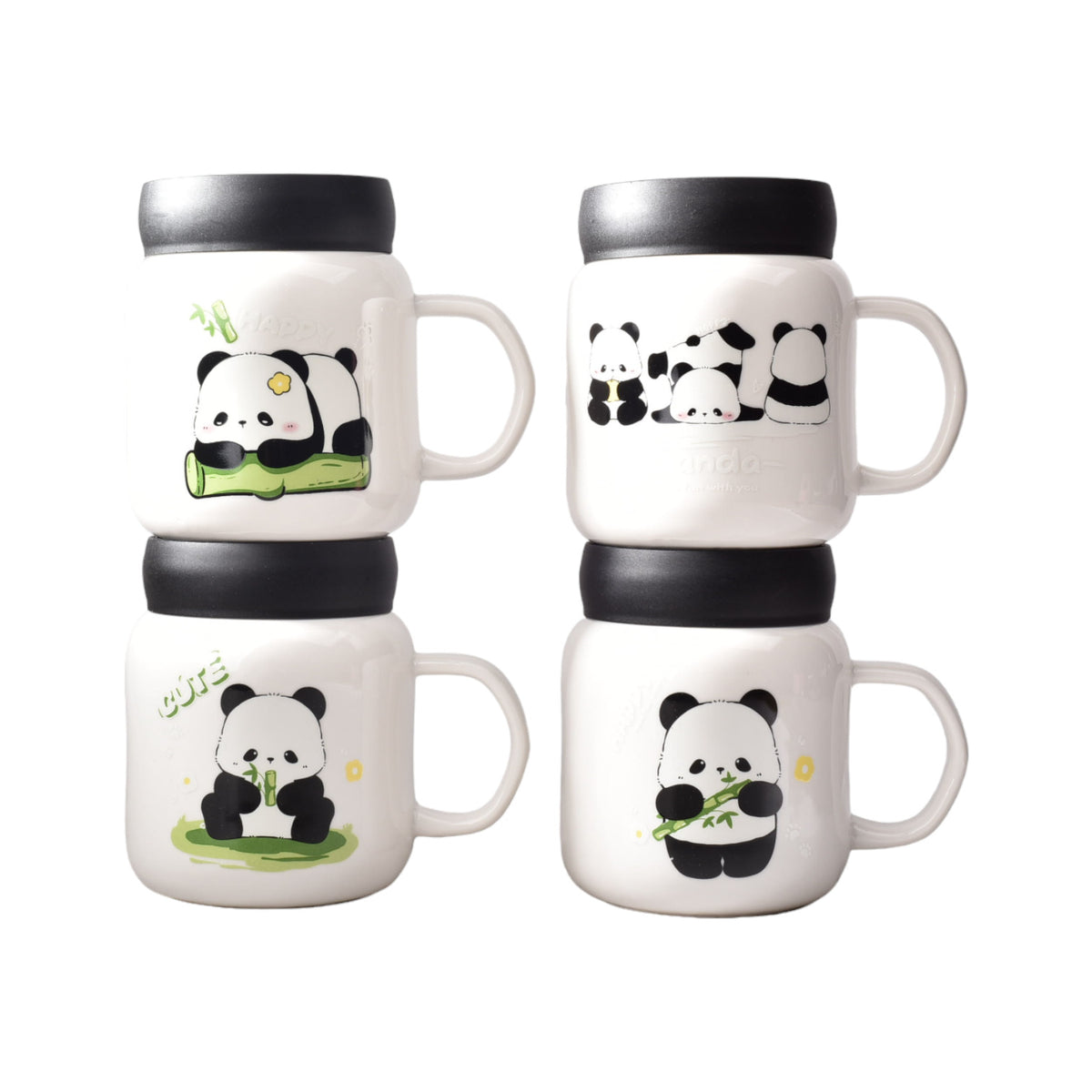 mug pocillo ceramica de oso panda grande tapa plastica