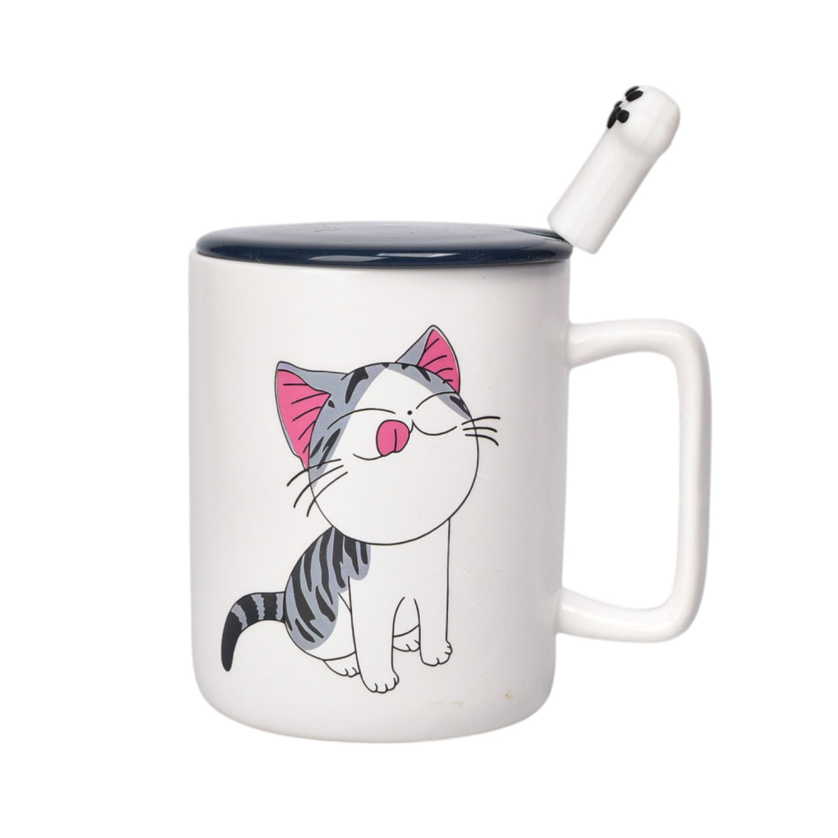 mug pocillo con tapa ceramica y cuchara 400ml dim:8x8x10