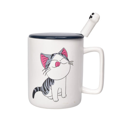 MUG POCILLO CON TAPA CERAMICA Y CUCHARA 400ML DIM:8X8X10