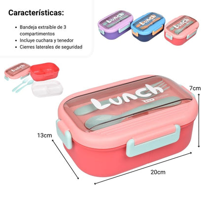 PORTACOMIDA CON DIVISION Y CUBIERTOS PLASTICO  1300ML