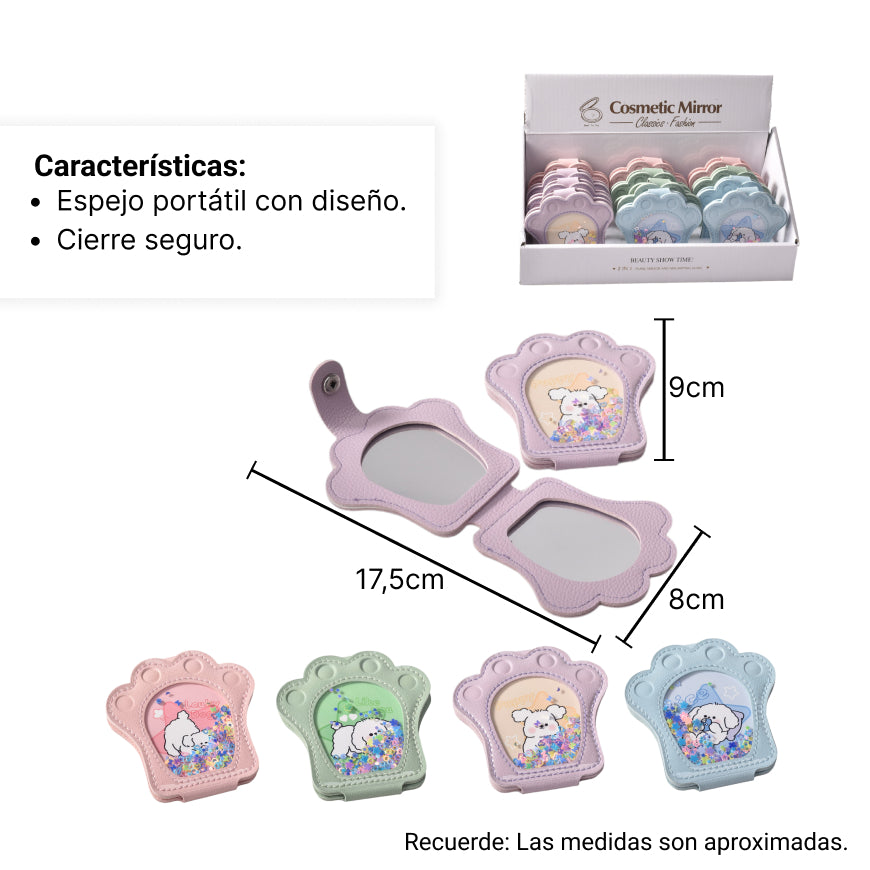 espejo forma huella cartera dim:8cm