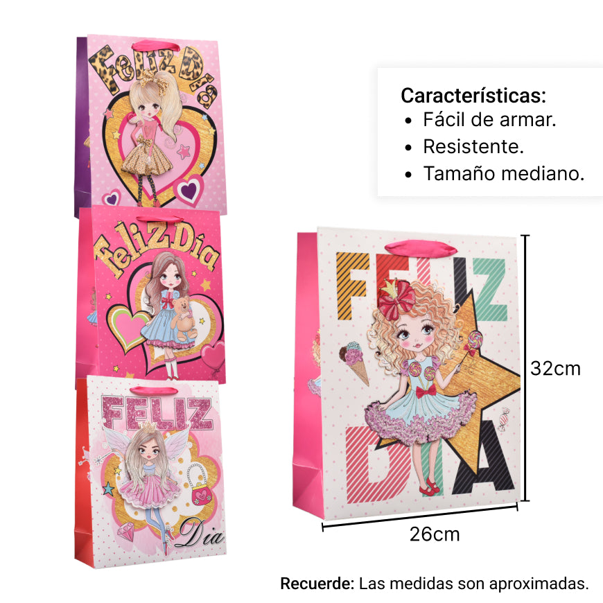 bolsa regalo en papel niña tamaño mediano