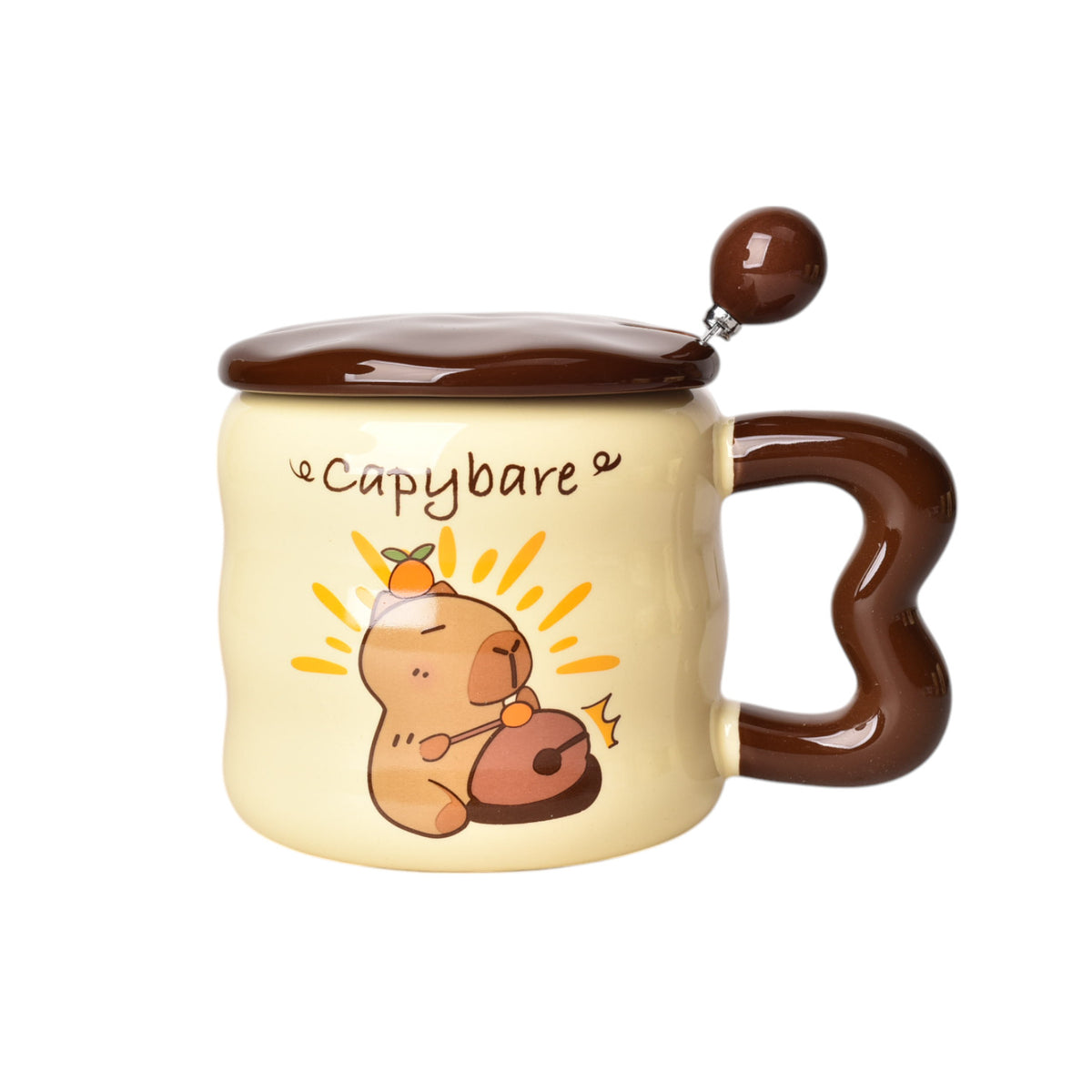 mug pocillo con tapa cuchara ceramica diseños capybara 380ml