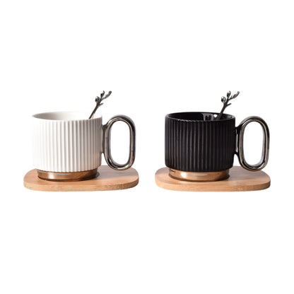 MUG POCILLO CERAMICA CON CUCHARA Y BASE MADERA