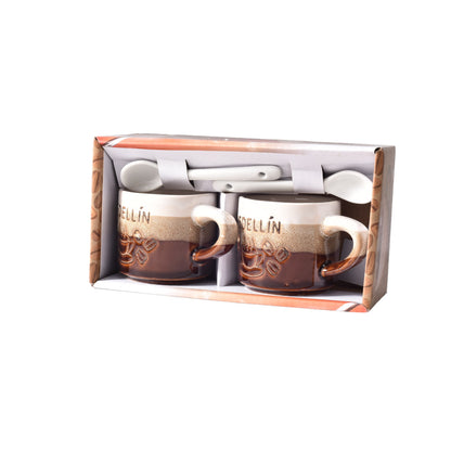 SET 2PCS POCILLOS CON CUCHARAS  CERAMICA DIM:5x5x5