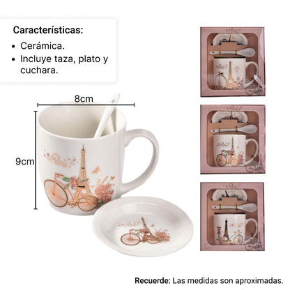 POCILLO CON CUCHARA MUG CERAMICA