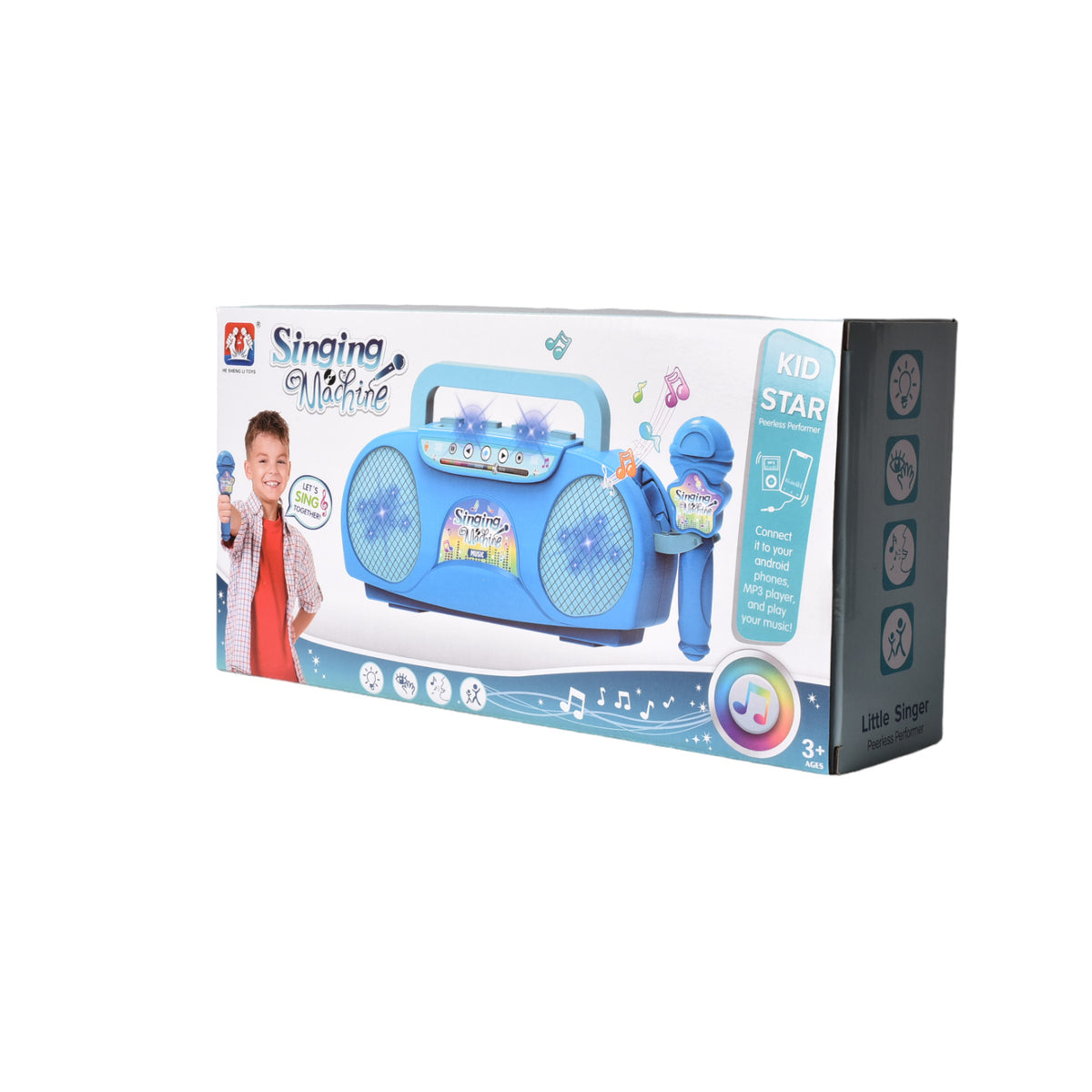 juguete karaoke azul con microfono de plastico con sonido