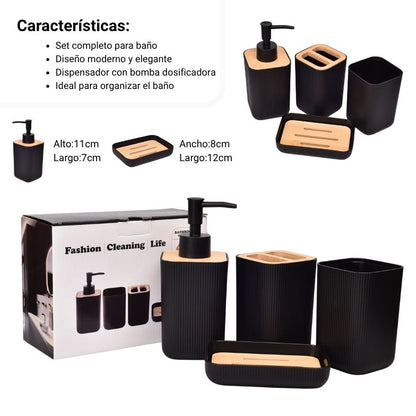 SET DE JABONERAS MADERA PLASTICO DIM:7x17CM