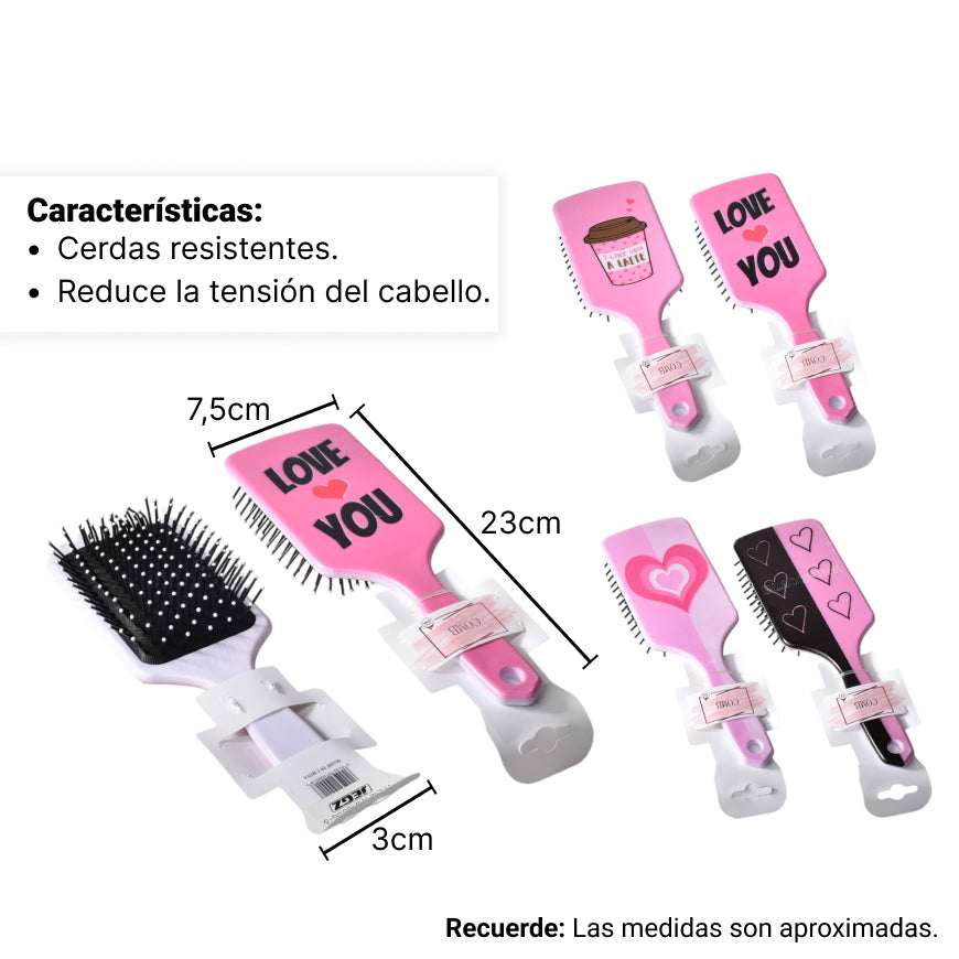 cepillo plastico para cabello varios diseños dim:7x24x4