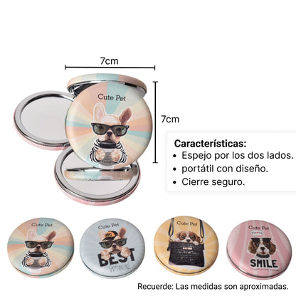 ESPEJO VIDRIO SINTETICO PEQUEÑO CARTERA DISEÑO PERROS DIM:7C