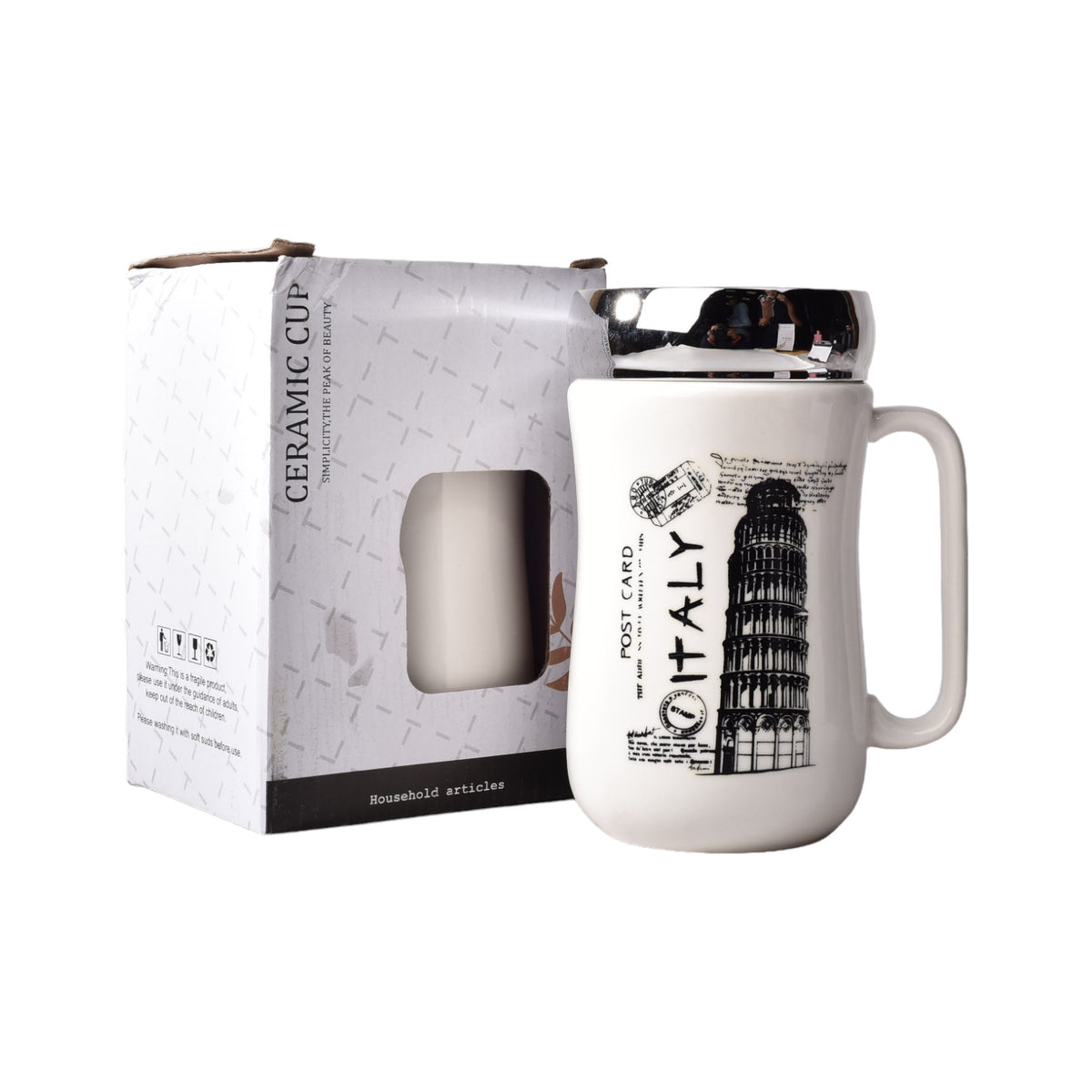 mug pocillo ceramica diferentes diseños con tapa de 400ml