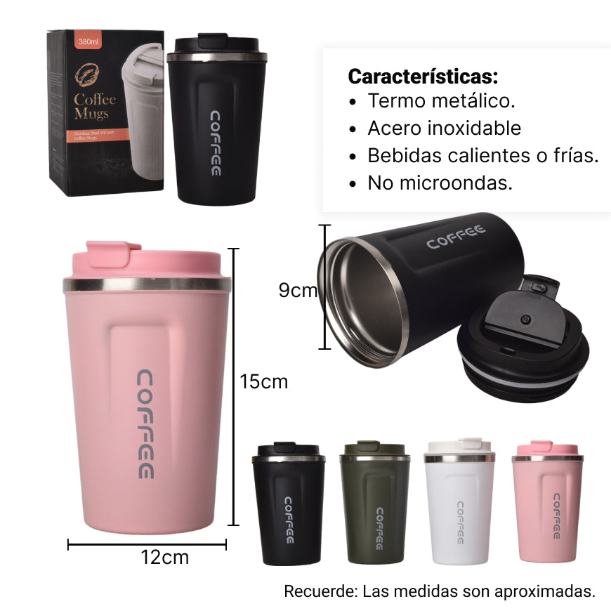 termo metalico mug 350ml bebidas calientes frias