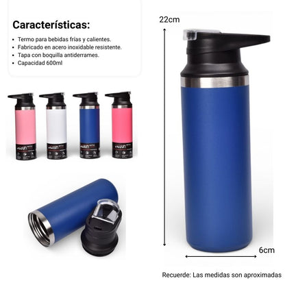 TERMO  ACERO INOXIDABLE 600ML DIM:6X6X22