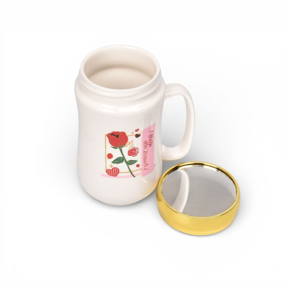 mug pocillo ceramica tapa espejo 420ml dim:6x6x13