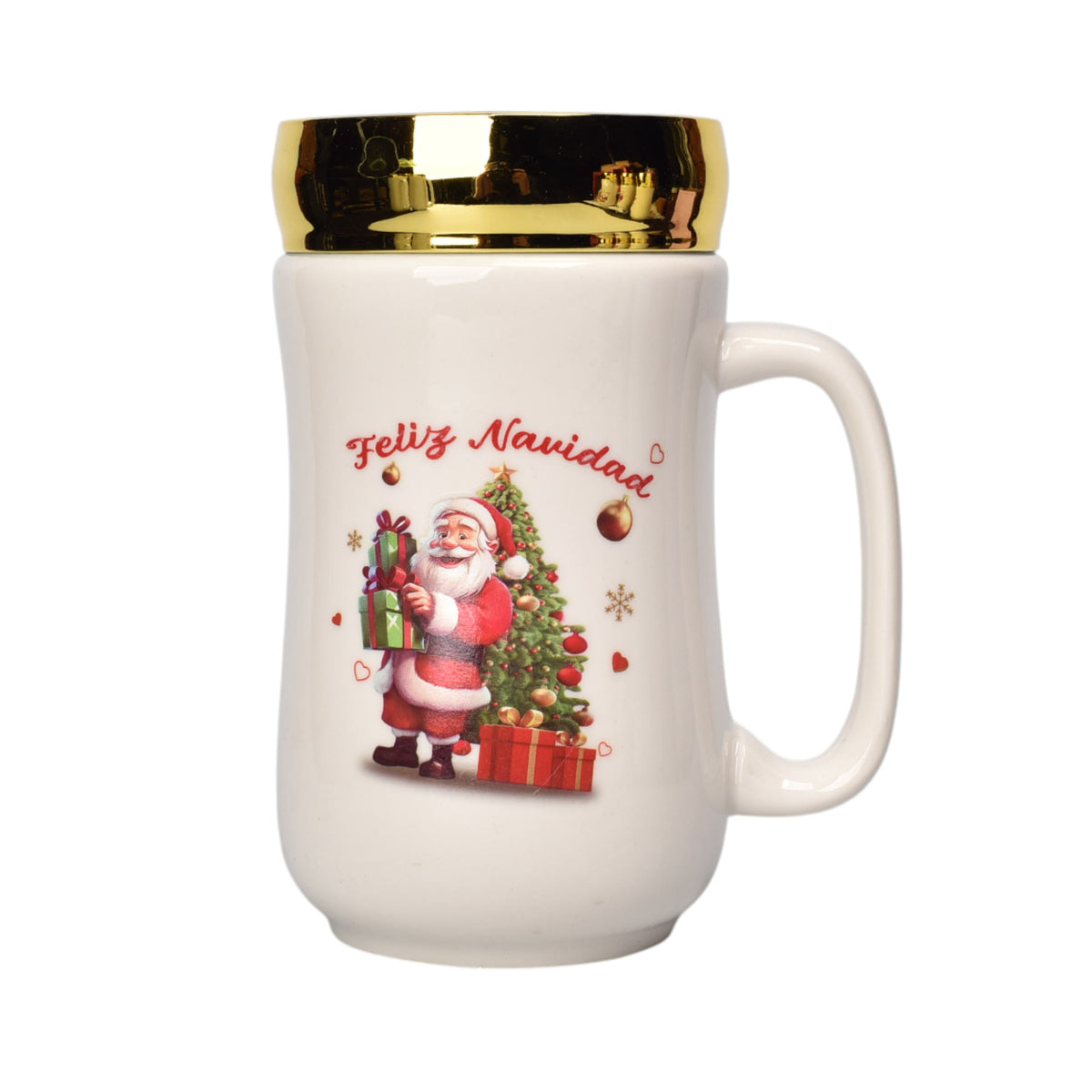 mug pocillo ceramica navidad con tapa espejo 440ml dim:14x7