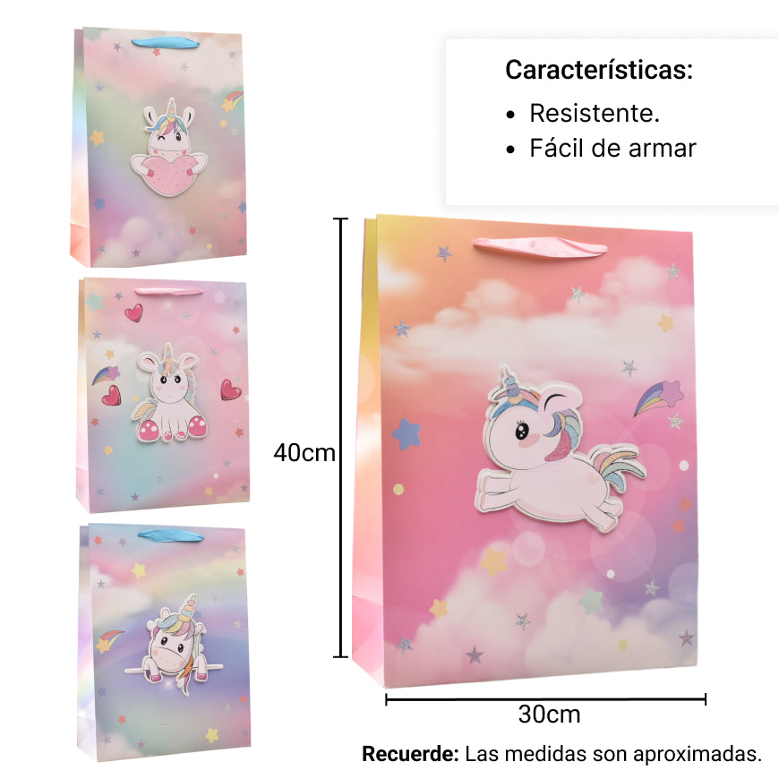 bolsa regalo en papel unicornios tamaño grande