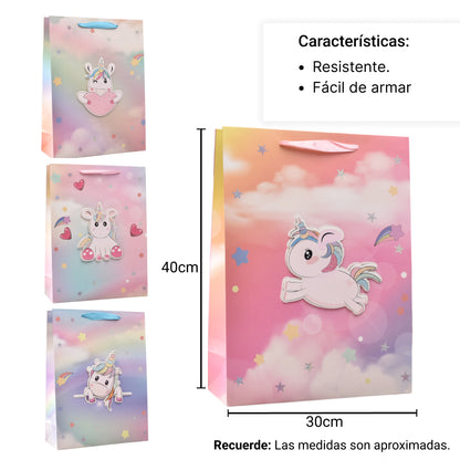 BOLSA REGALO EN PAPEL UNICORNIOS TAMAÑO GRANDE