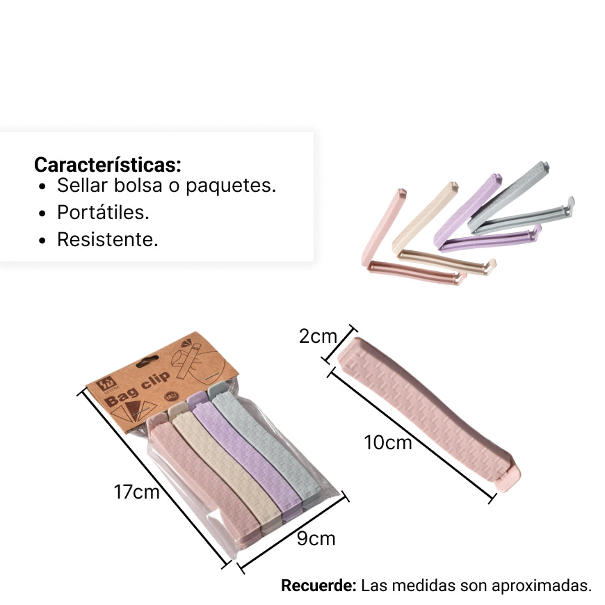 clip plastico sellador de bolsas de 4 unidades