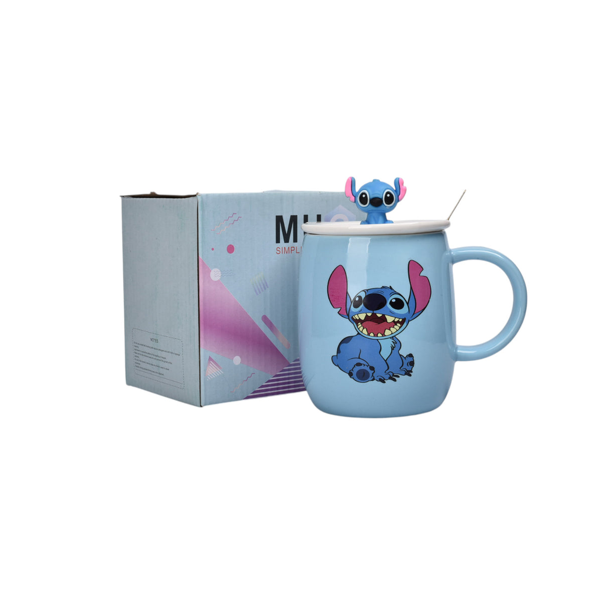 mug pocillo con tapa ceramica y cuchara personaje 420ml