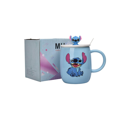 MUG POCILLO CON TAPA CERAMICA Y CUCHARA PERSONAJE 420ML