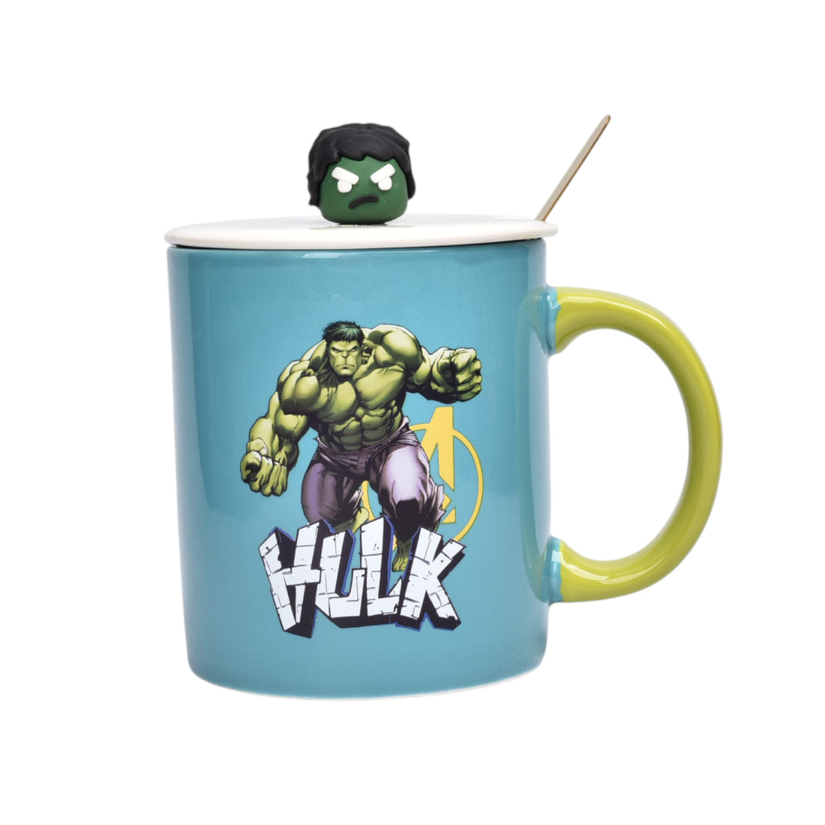mug pocillo ceramica personaje con tapa y cuchara 380ml dim:9x8
