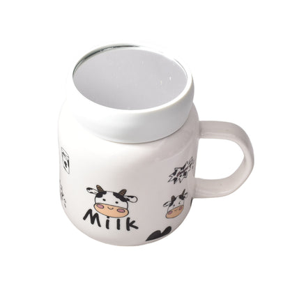 MUG POCILLO EN CERAMICA DE VACA GRANDE CON TAPA PLASTICA