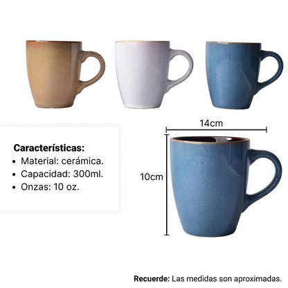 POCILLO CERAMICA CAFÉ BLANCO AZUL 300ML