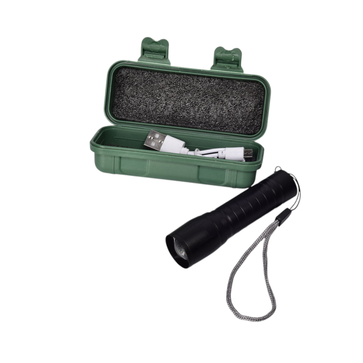 linterna metal recargable usb negro dim:4x3x11