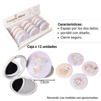 ESPEJO VIDRIO SINTETICO PLASTICO PEQUEÑO CARTERA DISEÑO DE G
