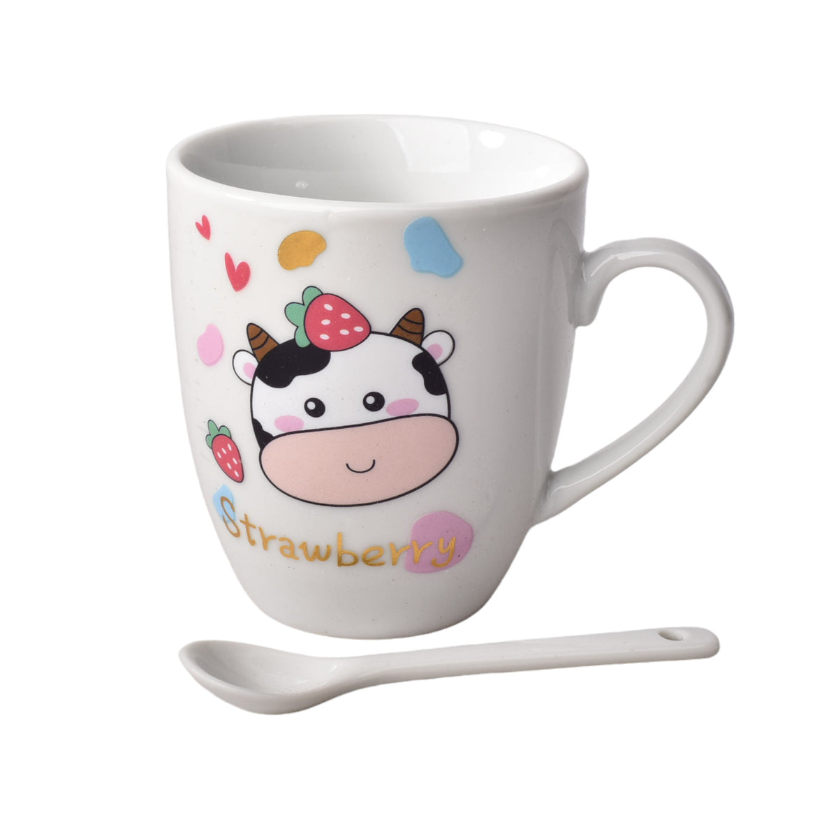 pocillo mug con cuchara en ceramica diseño de vaca