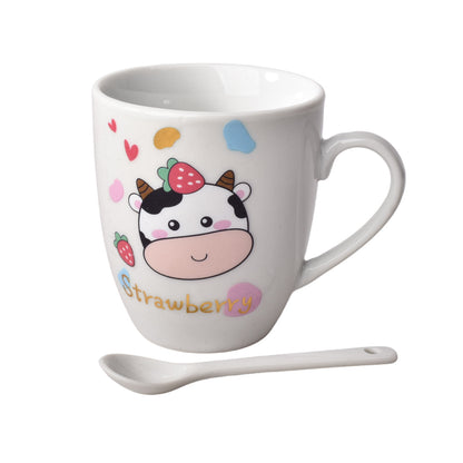 POCILLO MUG CON CUCHARA EN CERAMICA DISEÑO DE VACA
