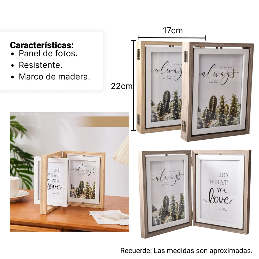 portaretrato doble con vidrio y marco mdf color gris y beige