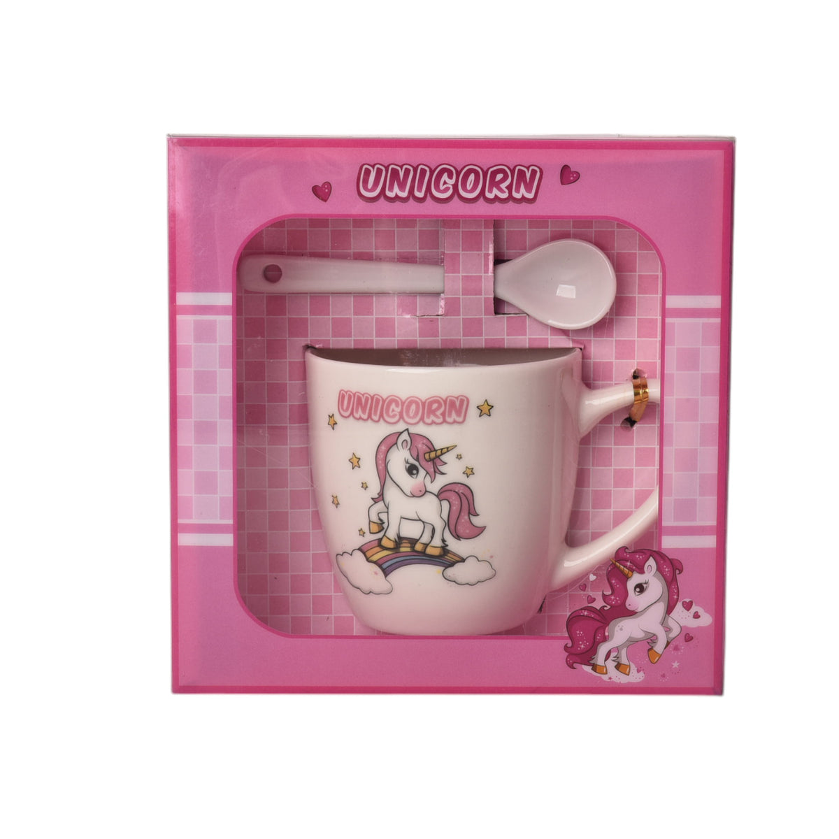 pocillo con cuchara en ceramica diseño unicornio 210ml