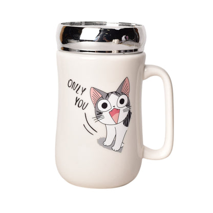 MUG POCILLO CERAMICA CON TAPA DISEÑO GATOS 420ML DIM:14*7*7