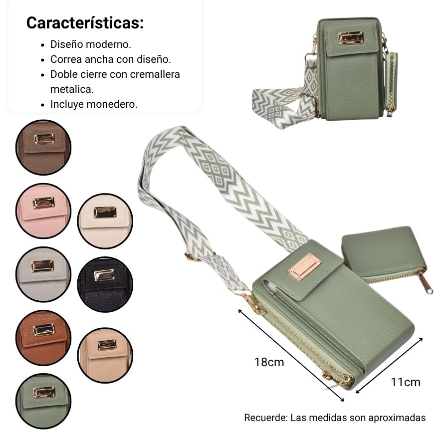 bolso para dama sintetico con monedero dim: 11x18x7