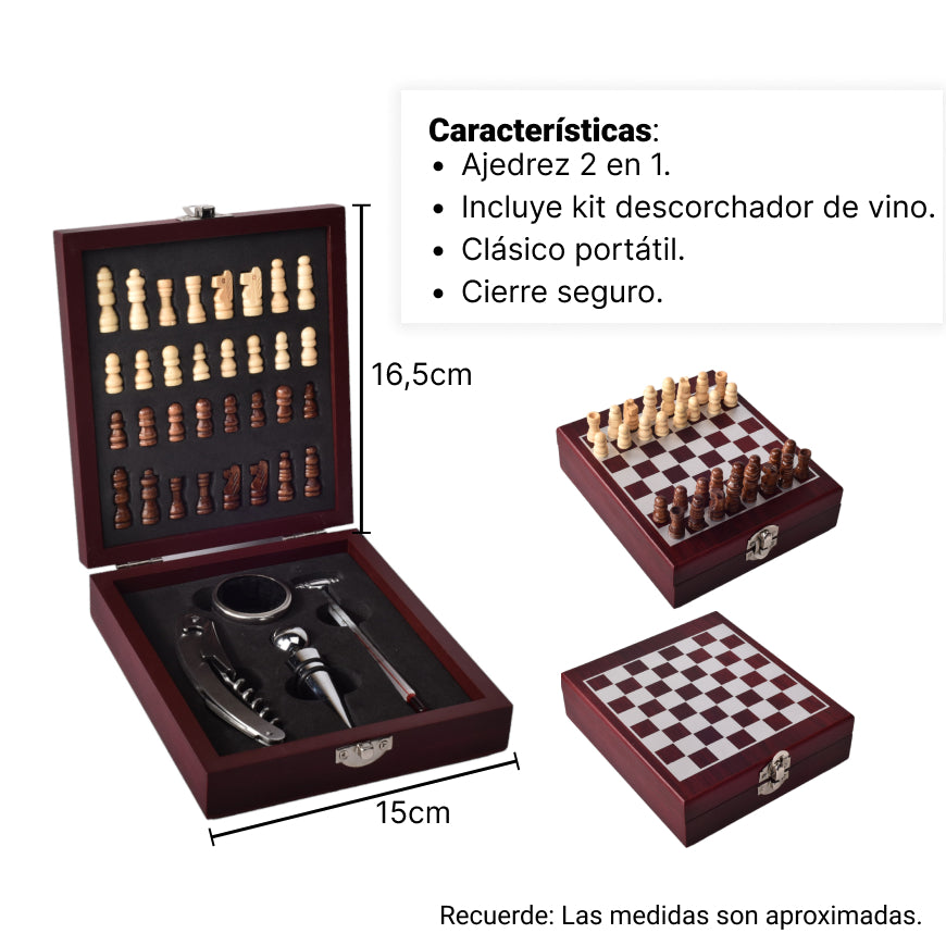 kit descorchador de vino acero inoxidable con juego de ajedr