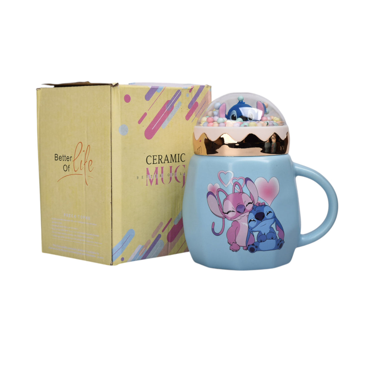 mug pocillo con tapa ceramica personaje 420ml dim:8x13