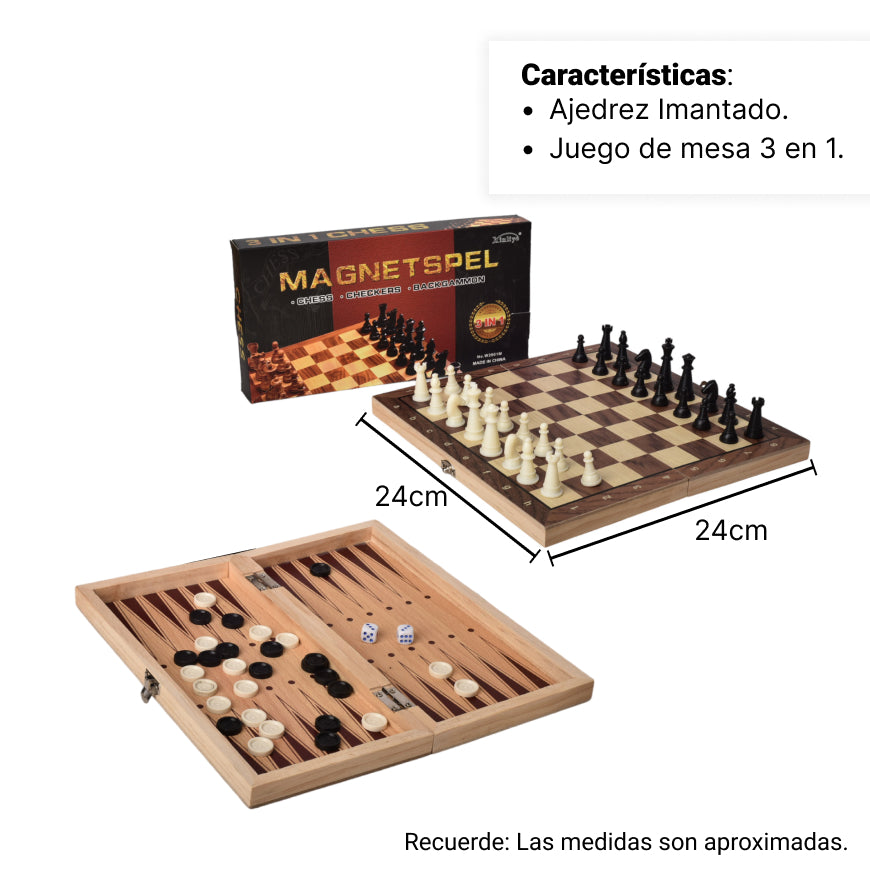juego de mesa ajedrez madera dim:24x12x3
