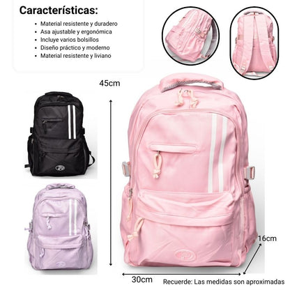 MALETA MORRAL NEGRO LILA Y ROSADO POLIESTER DIM:45X30X16