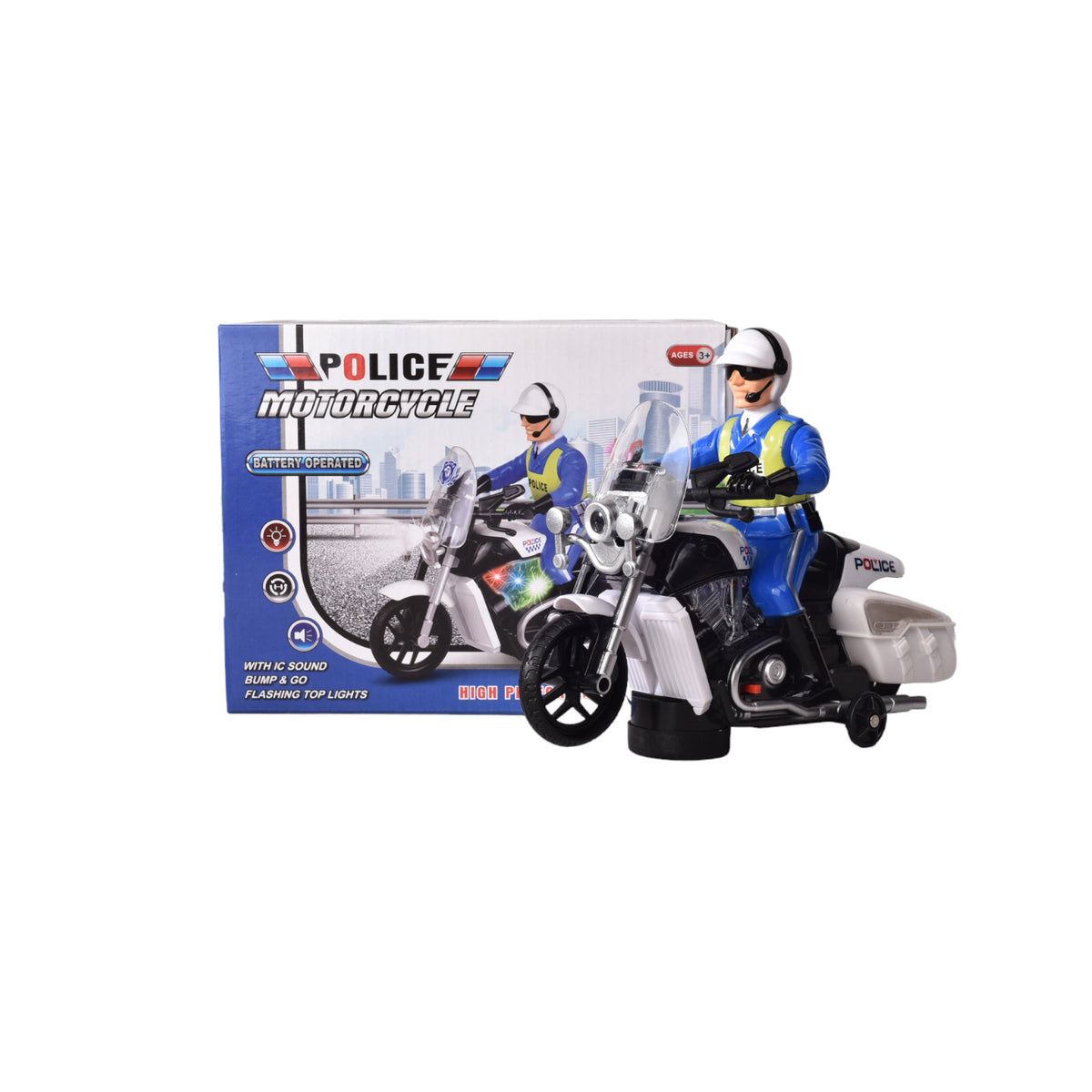 moto policia luces y movimiento dim:21x16.5x9cm