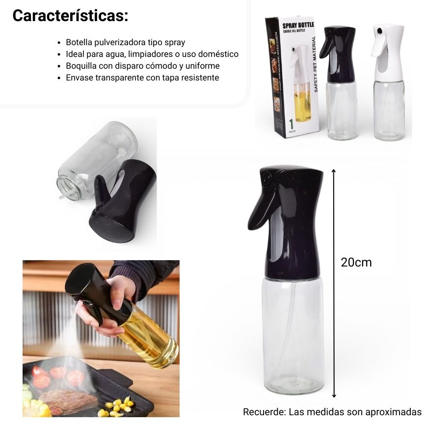 botella  atomizador aceite spray plastico vidrio dim:5x5x20